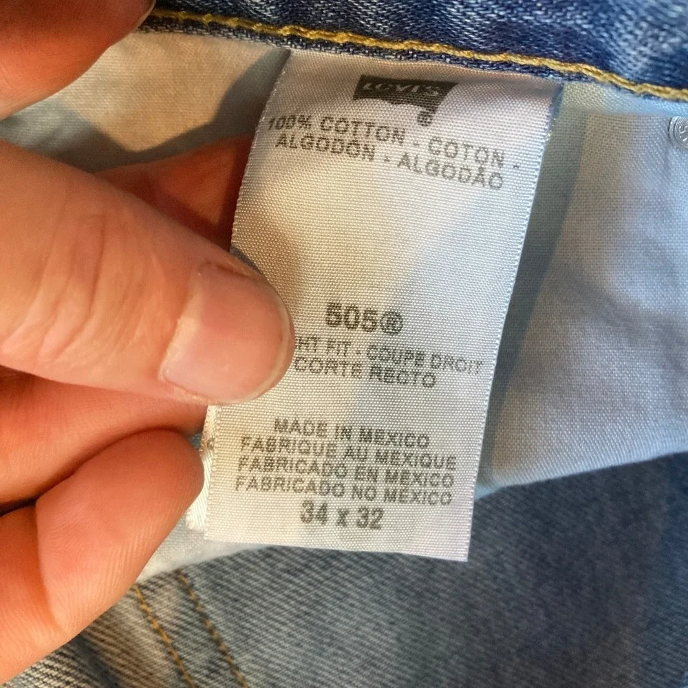 Levis 505 Mens Jeans 34x32 Straight Fit Med Wash Blue Denim 100% Cotton Mexico